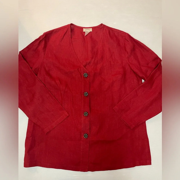 Neiman Marcus Tops - Neiman Marcus Exclusive Maroon 100% Linen Tunic Button Front Blouse Size 1X